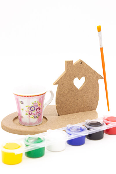 na neşeli ahşap Ev Temalı Ahşap Bardak Altı, Mumluk ve Dekor Seti - Kahve Sun...