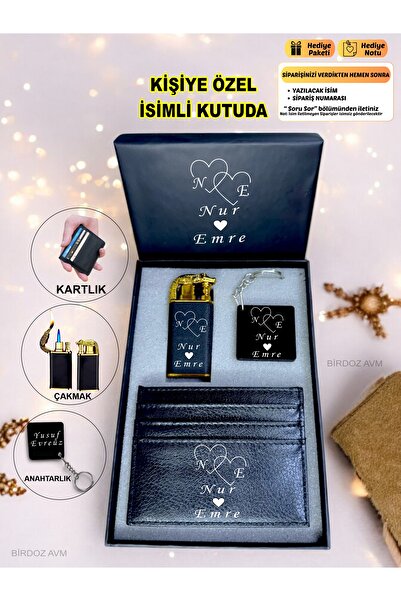 birdoz avm Kişiye Özel İsimli Sevgiliye Hediye Lüks Gazlı Çakmak & Kartlık &A...