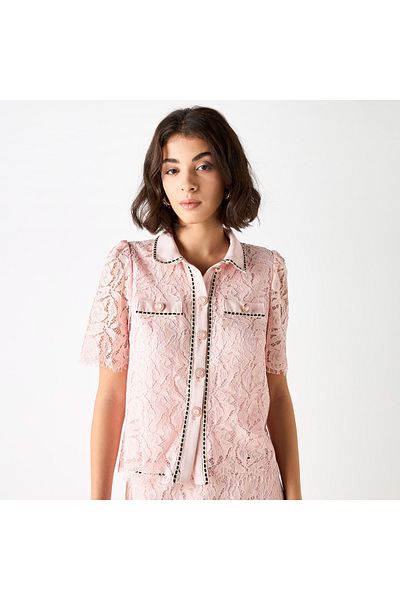 2Xtremz Laced Collared Top With Button Placket