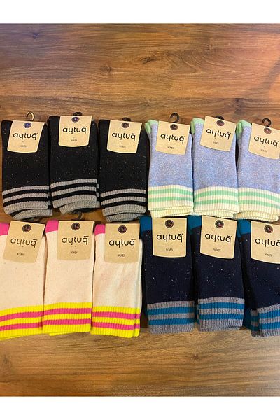 Aytuğ Set of 12 Colorful Winter Women's Socks - Seamless Towel