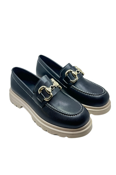 ModaAmour Дамски обувки-мокасини с дебела подметка, бежови, в черно и катарама GCC