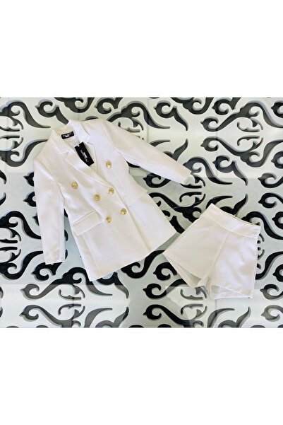 Marka Sensin Kids Girl's Gold Buttoned Blazer Jacket Colorful Shorts Set of 2