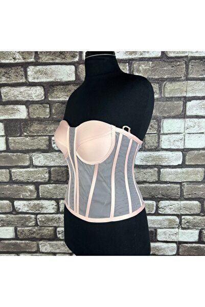 Metay Design Powder Colored Transparent Corset - Split Neck Model