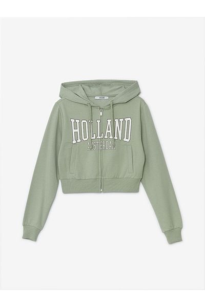 LC Waikiki Xside Hooded Printed Women's Zippered Sweatshirt