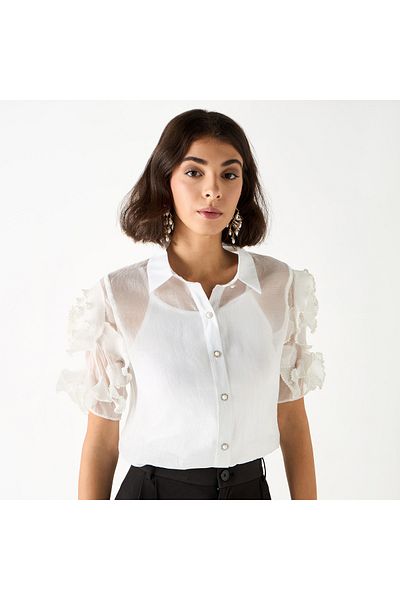 2Xtremz Textured Collared Shirt With Embellished Stylised Sleeves