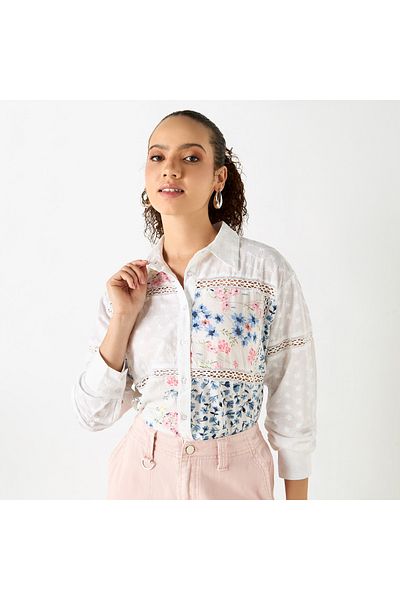 Lee Cooper Lace Detail Shirt With Long Sleeves