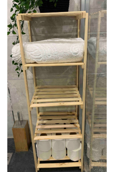 Bien Ahşap Izgaralı 5 Raflı Banyo Rafı