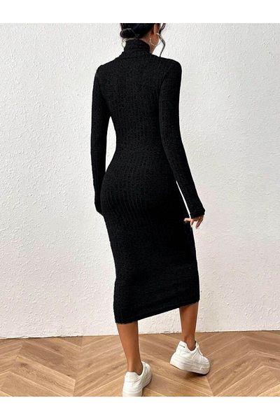 Almina tasarım Cross Neck Midi Camisole Dress with Long Sleeve Chest Window