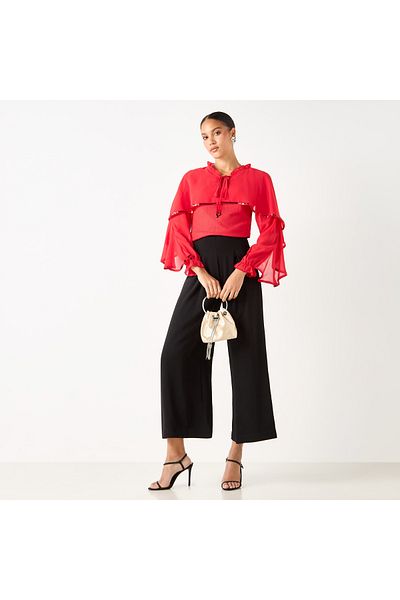 2Xtremz Textured Cape Top With Tie-up Detail And Long Sleeves