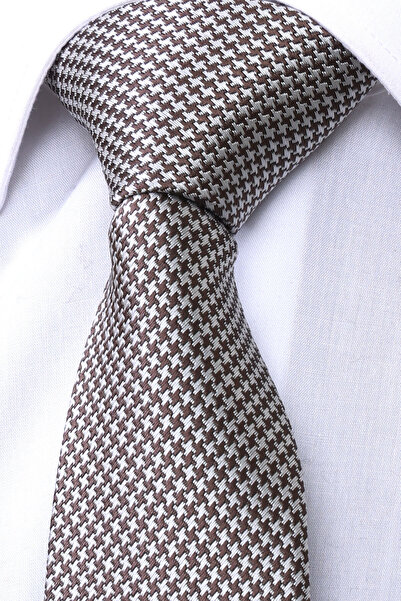 Esgue Hand Made 7.5 cm Patterned Beige & Brown Tie & Handkerchief