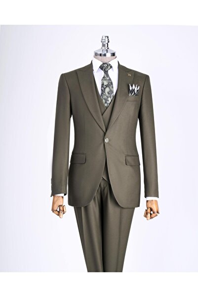 TerziAdemAltun Σετ γιλέκο και παντελόνι πράσινο Slim Fit ιταλικού στυλ - T13501