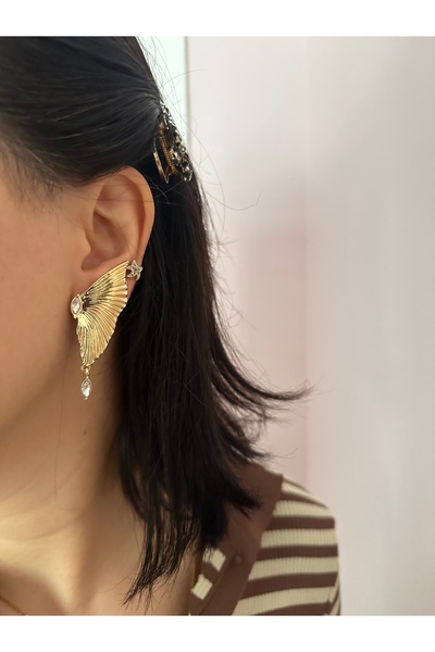 YENGEÇ Melek Kanadı Gold Küpe