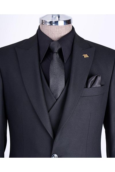 TerziAdemAltun Black Slim Fit Italian Style Jacket and Vest Set - T13056