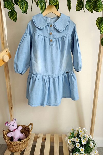 DFN Rochie din denim cu nasturi cu guler pentru bebeluși