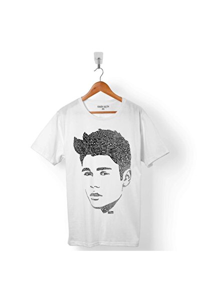 Kendim Seçtim تي شيرت أبيض للرجال بتصميم صورة ظلية لجاستن بيبر