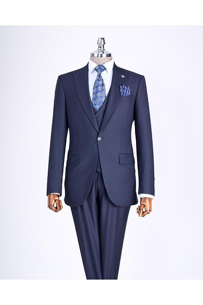 TerziAdemAltun Navy Blue Italian Style Jacket Vest Pants Suit - T12013