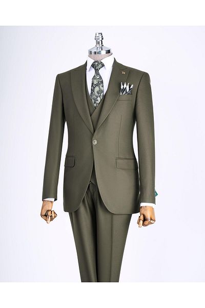 TerziAdemAltun Green Slim Fit Italian Style Jacket Vest and Pants Set - T13501