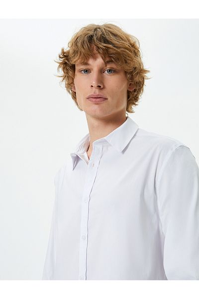 Koton Μακρυμάνικο Slim Fit πουκάμισο - Μισό Ιταλικό Γιακά, Κουμπωτό