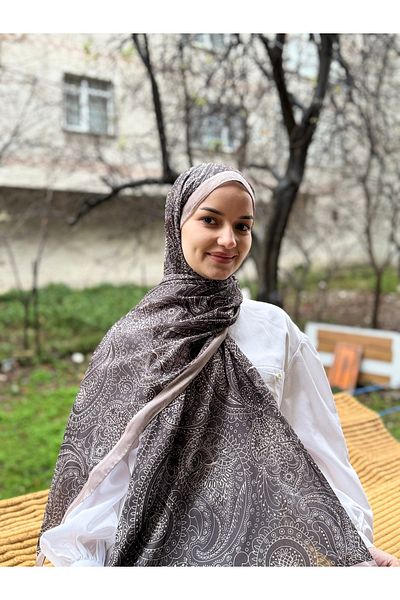 shalby Dark Brown Mink Hijab Paisley Cotton Shawl