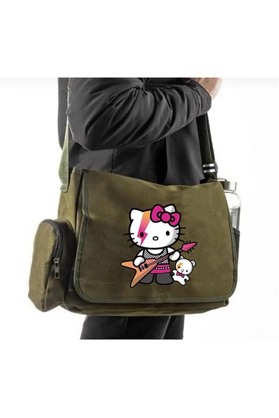 Aesthia Khaki Gothic Hello Kitty Printed Messenger Bag with Pockets - Mingalondon