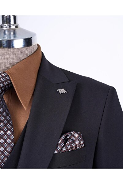 TerziAdemAltun İtalyan stil ceket yelek pantolon takım elbise Siyah T8614
