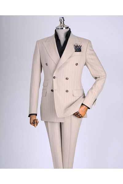 TerziAdemAltun Stil italian slim fit cu dungi dublu piept pantaloni costum nurcă T13494