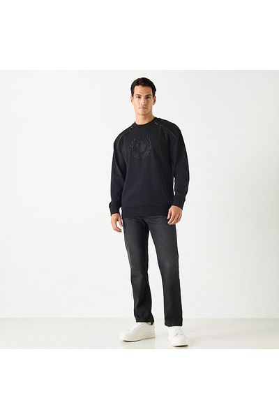 Emperor Emperor Embroidered Sweatshirt with Zip Accent and Long Sleeves