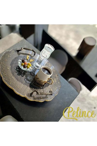 Home Epoxy Resin Lace Tray - Black Lace Glitter - Diameter:.30 cm