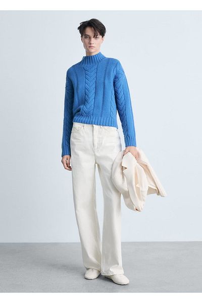MANGO Woman Perkins collar knitted patterned sweater