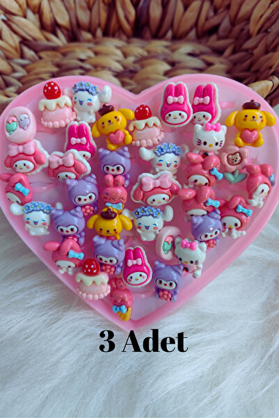 Nisankids Karışık Kuromi Figürlü Kız Çocuk Ayarlanabilir  Yüzük 3 Adet
