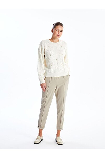 LC Waikiki LCW Comfort Bisiklet Yaka Nakışlı Kadın Triko Kazak