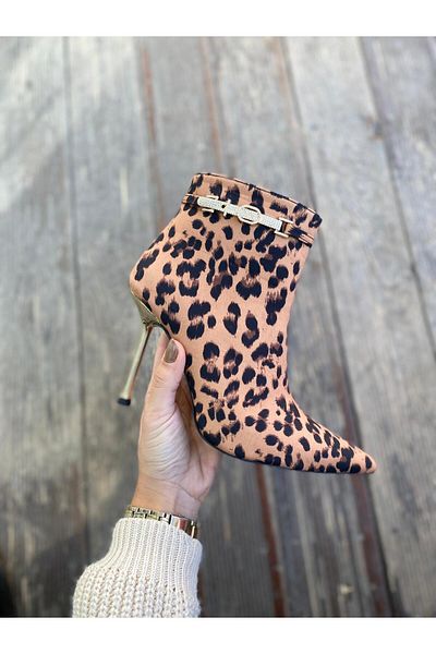 MİSS PARK MODA Park Moda K1002 Γυναικεία Leopard Motif Slim Leg Bootie Χειμερινή μπότα