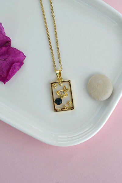 Sacce Scarves&Accessories Çelik Dünya Kolye Tarot Kolye Gezegen Sembolü Gold Renk