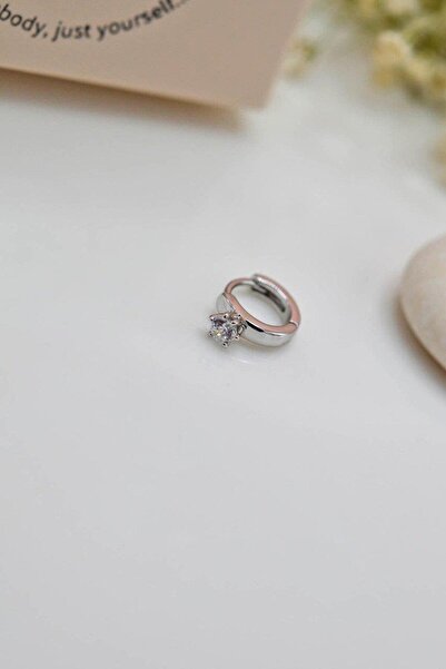 Sacce Scarves&Accessories Tektaş Halka Tragus Piercing Helix Kıkırdak Küpesi Gümüş Renk
