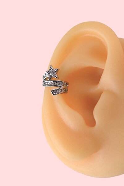 Sacce Scarves&Accessories Gümüş Renkli Sıkıştırmalı Kıkırdak Küpesi Kuyruklu Yıldız Earcuff