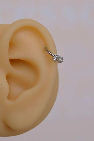 Sacce Scarves&Accessories Gümüş Renk Çelik Taşlı Toplu Piercing 8 mm Smiley Piercing Helix Tragus Lob Kıkırdak