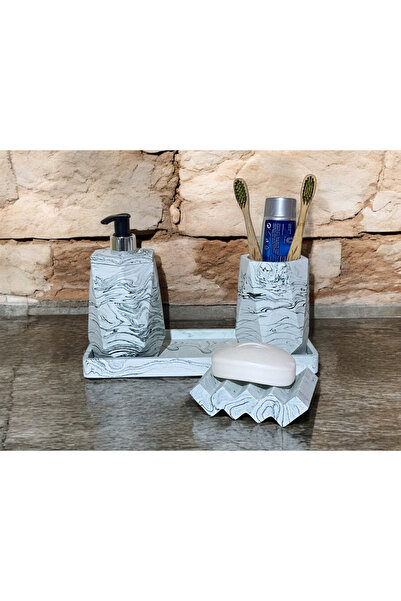 Chiko Mall Set de accesorii pentru baie din beton cu model de marmură estetic...