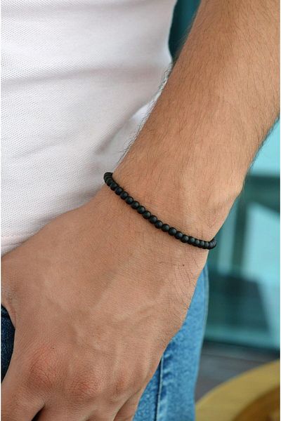 Sacce Scarves&Accessories Matte Onyx Thin Men's Bracelet 4 Mm Black