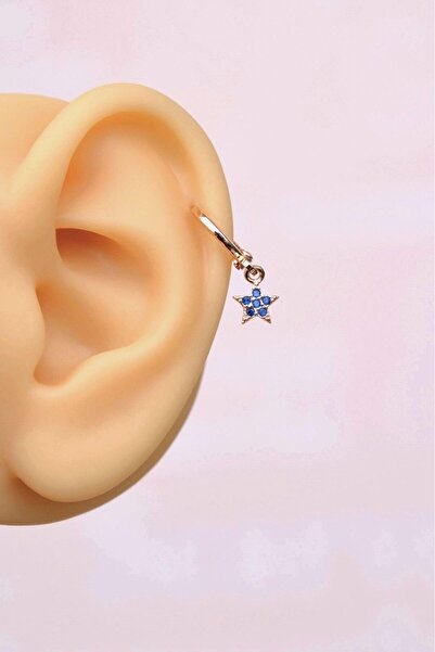 Sacce Scarves&Accessories Lacivert Yıldız Sallantılı Helix Küpesi Kıkırdak Lob