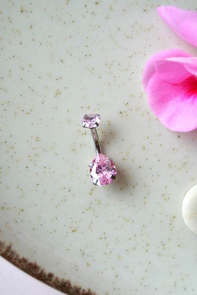 Sacce Scarves&Accessories Drop Stone Model Steel Belly Piercing with Pink Zircon Stone