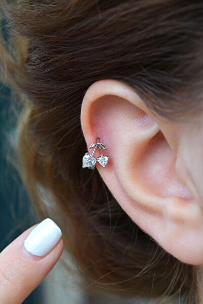 Sacce Scarves&Accessories Gümüş Renkli Kiraz Model Halka Piercing Kıkırdak He...