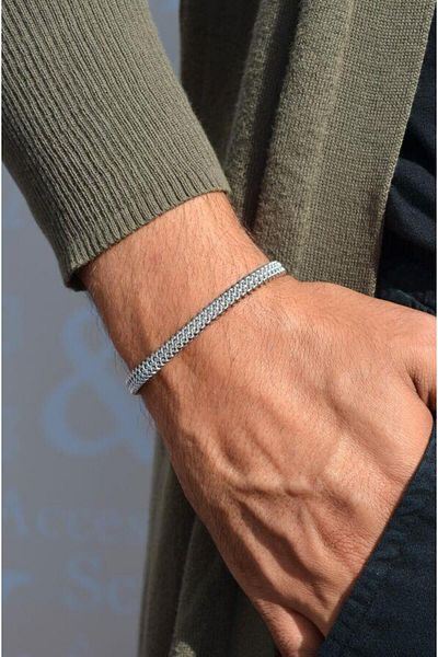 Sacce Scarves&Accessories Steel Bracelet Straw Weave Silver Color Unisex Steel Bracelet