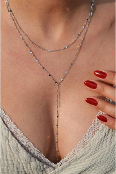 Sacce Scarves&Accessories İnce Pırıltılı Zincir Kolye Uzun Işıltılı Dekolte K...