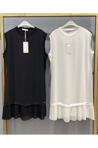Zeynep Butik Плисирана туника от шифон 90 см - декоративна, без ръкав, пенирано памучно бельо 876 1282