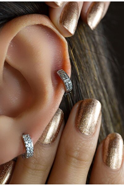 Sacce Scarves&Accessories Taşlı Gümüş Renk Halka Piercing Tragus Helix Kıkırdak
