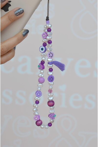 Sacce Scarves&Accessories Mor Renkli Boncuklu Telefon Ipi Charmı Askısı