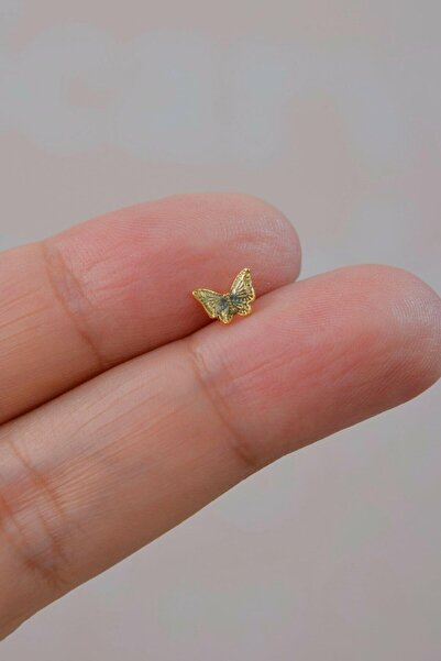 Sacce Scarves&Accessories Gold Çelik Koyu Mavi Kelebek Helix Piercing Kıkırdak Lob