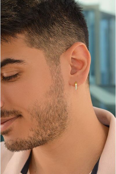 Sacce Scarves&Accessories Men's Stone Steel Hoop Earrings Gold
