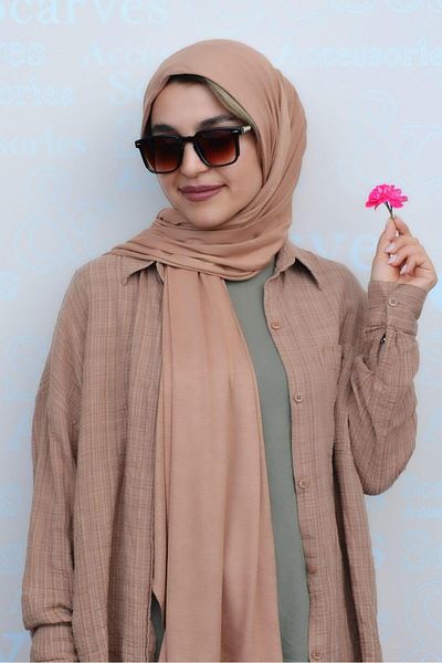 Sacce Scarves&Accessories Mocca Brown Colored Lycra Viscose Combed Cotton Shawl Lycra Scarf