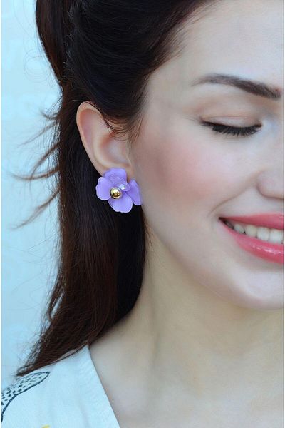Sacce Scarves&Accessories Light Purple Lilac Flower Patterned Earrings